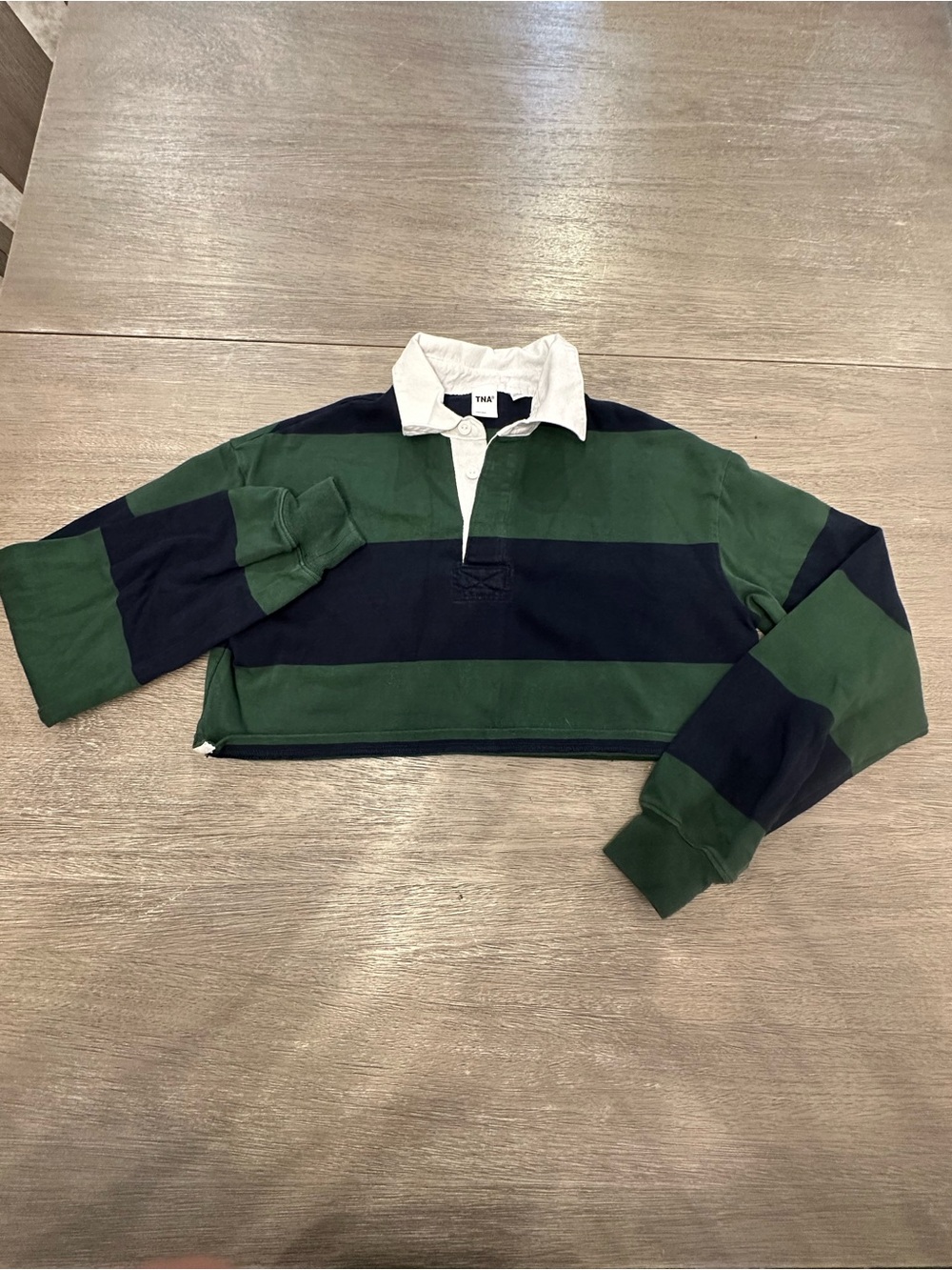 Aritzia Cropped Rugby Stripe Sweater - Green & Navy with White Collar